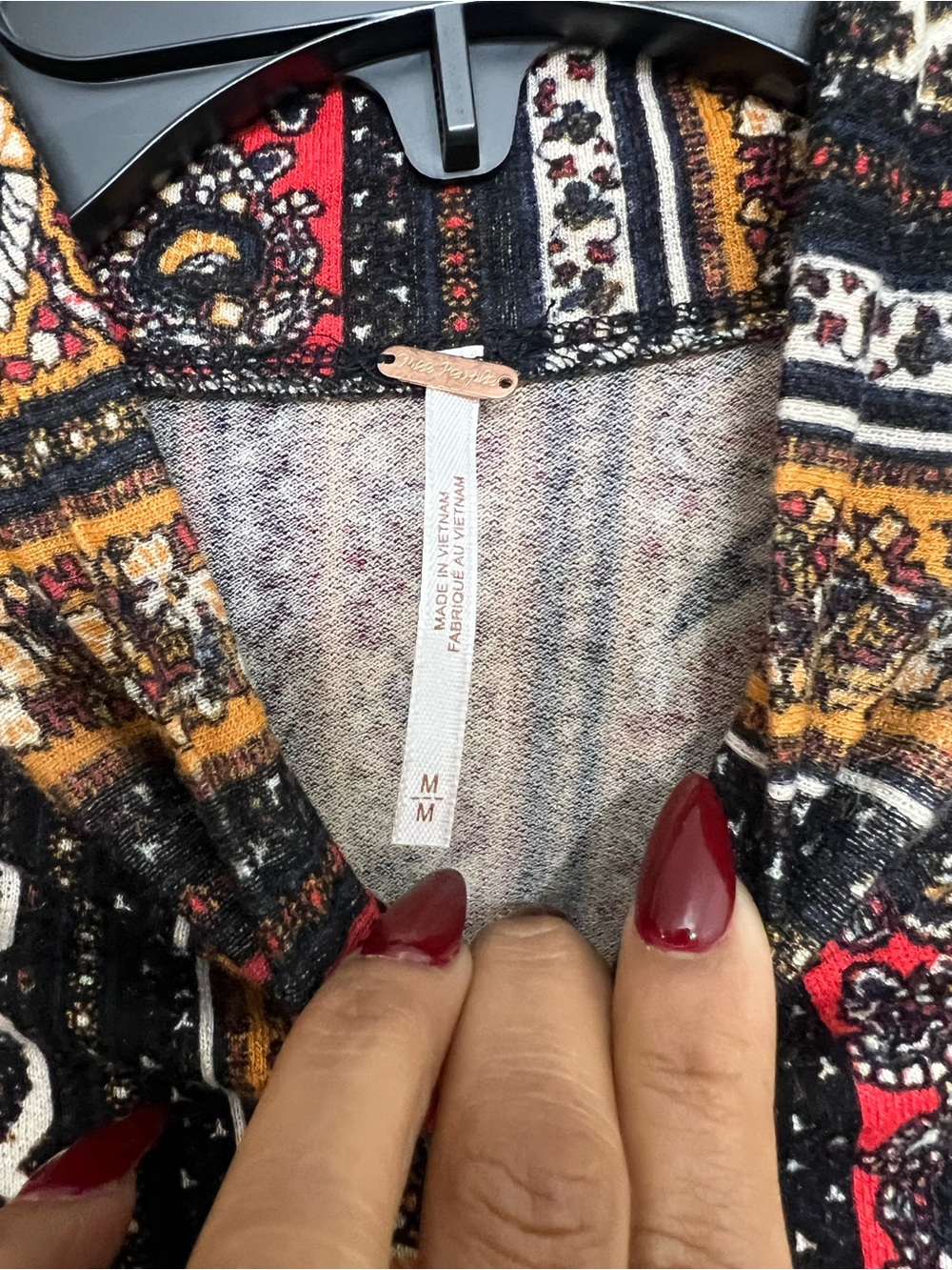Free People Striped Paisley Mock-Neck Top - Black, Red, Gold size medium - Picture 5 of 6